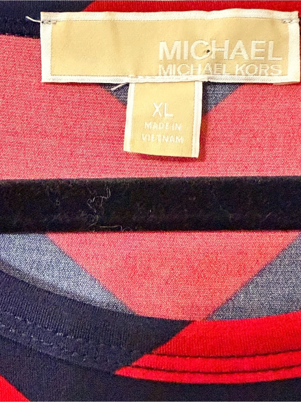 Michael Kors Red and Black Chevron Long Sleeve Shift Dress with Zip Accent